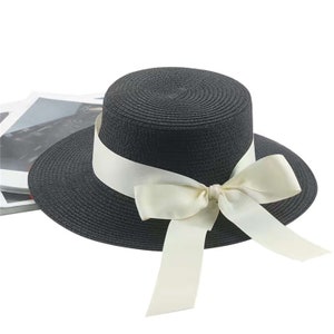 Customization Bride Pearl Hat, Beach Hat, Wedding Day Sun Hat, Bride Mrs Sun Hat, Just Married Sun Hat, Straw Hat,Bachelorette hen Party Black