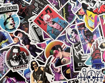 100pcs Game Stickers,Cyberpunk 2077 Stickers , Notebook Doodle Stickers, Waterproof Decorative Decals, Sticker Gift