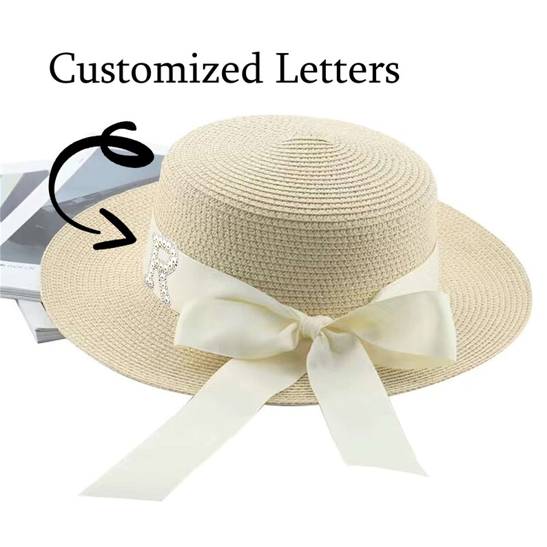 Customization Bride Pearl Hat, Beach Hat, Wedding Day Sun Hat, Bride Mrs Sun Hat, Just Married Sun Hat, Straw Hat,Bachelorette hen Party image 2