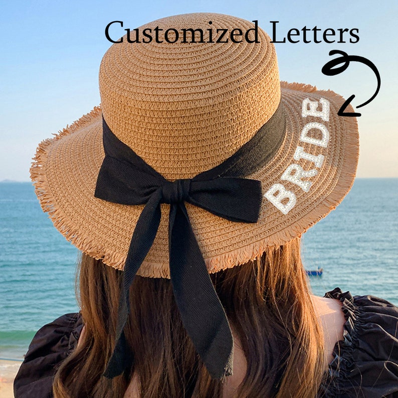 Customized Pearl Beach Hat, Customized Pearl Wedding Hat, Personalized Hat, Bride Beach Sunshade Hat, Single Party Vacation Honeymoon image 2