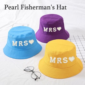 Sombrero de cubo de playa perla personalizado, sombrero de cubo personalizado, boda de perlas personalizada, fiesta única, luna de miel de vacaciones imagen 1