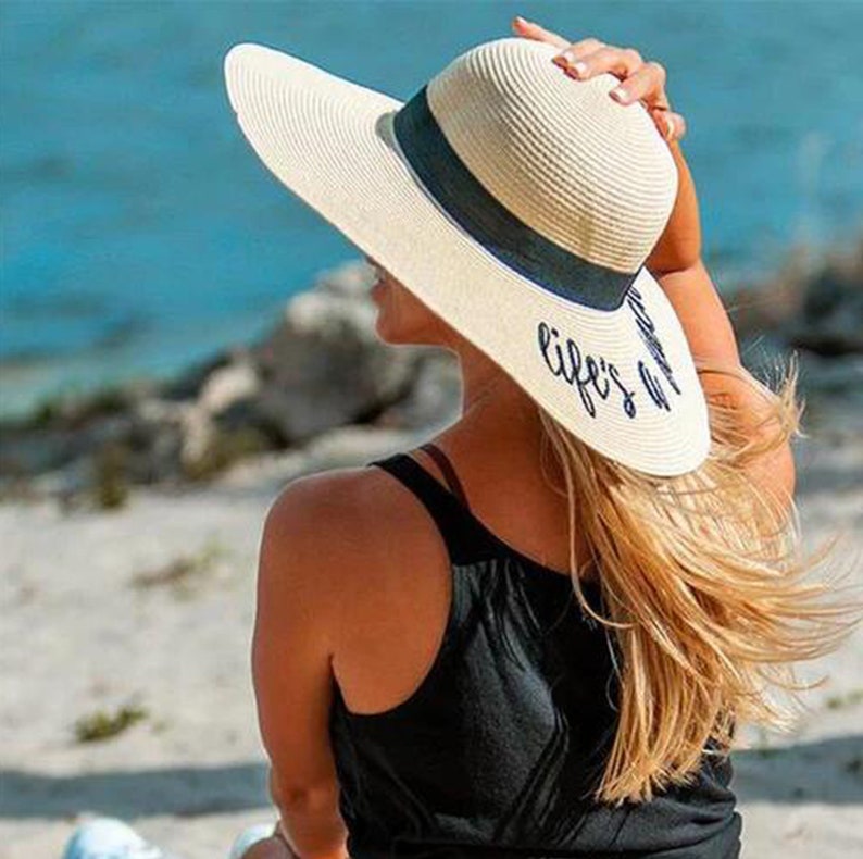 Customized Floppy Beach Hat,Customized Beach Hat,Personalized Hat,Bride Beach Sunshade Hat,Bohemian Style Single Party Vacation Honeymoon image 3