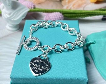 Bracciale in argento sterling S925, bracciale alla moda a forma di cuore, regalo di compleanno, regalo per la festa della mamma, regalo per un amico