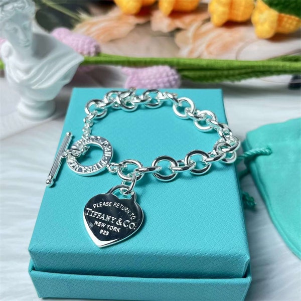 Pulsera de plata de ley S925, pulsera de moda en forma de corazón, regalo de cumpleaños, regalo del día de la madre, regalo de amiga