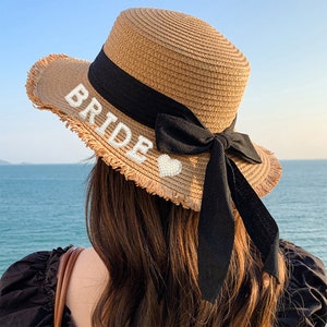 Customized Pearl Beach Hat, Customized Pearl Wedding Hat, Personalized Hat, Bride Beach Sunshade Hat, Single Party Vacation Honeymoon image 1