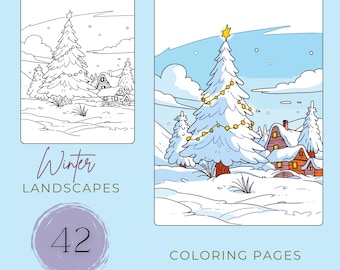 Winter Landscape Coloring Book: 42 Relaxing Nature Pages (PDF Digital Download)