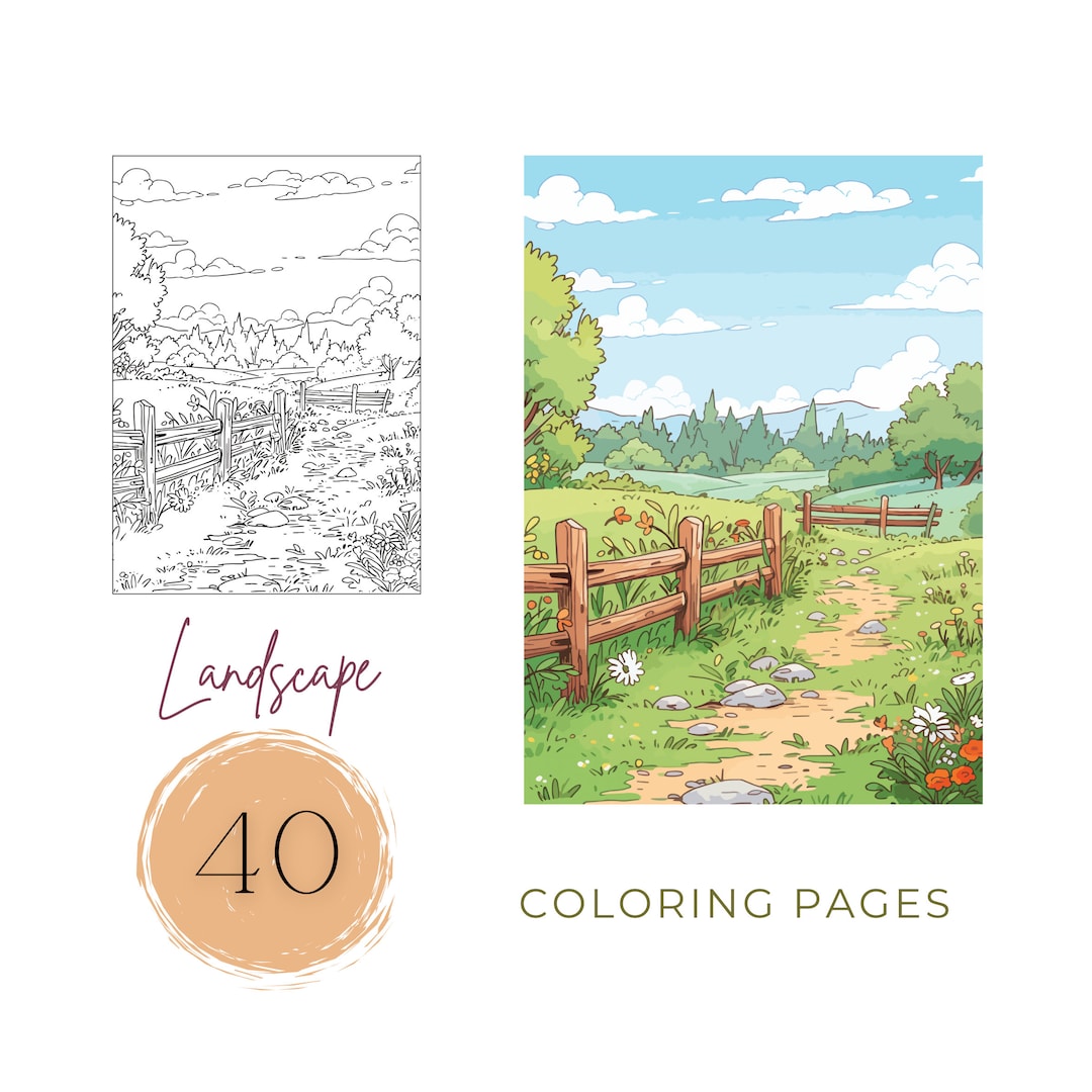 Landscape Coloring Pages Printable Nature Coloring Book for Adults Relaxing Activity Landscape ...