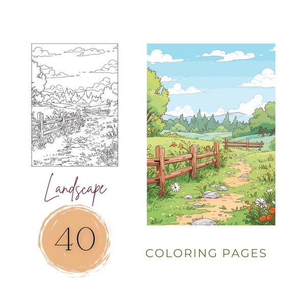 Landscape Coloring Pages Printable Nature Coloring Book For Adults Relaxing Activity Landscape PDF Black And White Coloring Digital Download