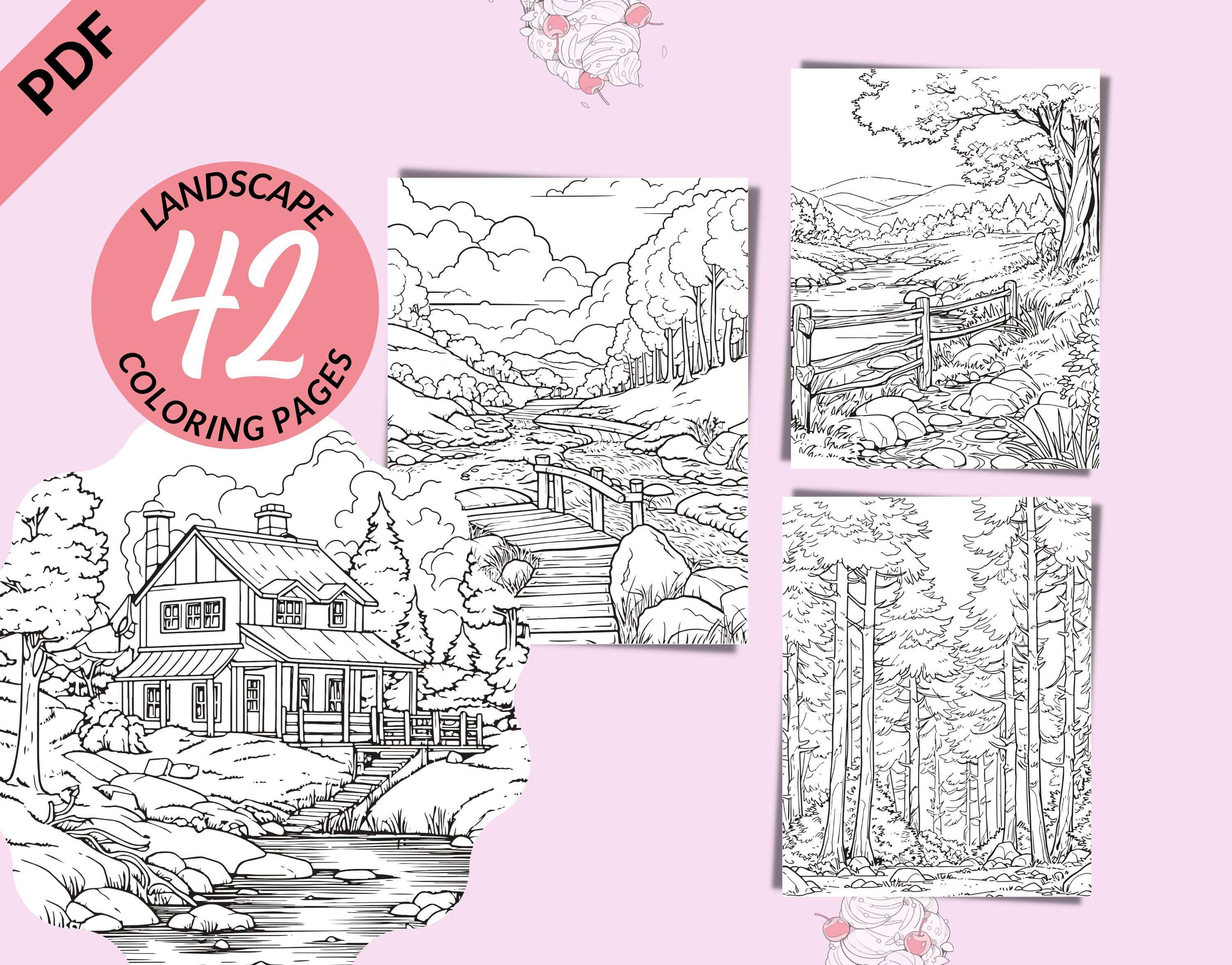 Landscape Coloring Pages Printable Nature Coloring Book for - Etsy