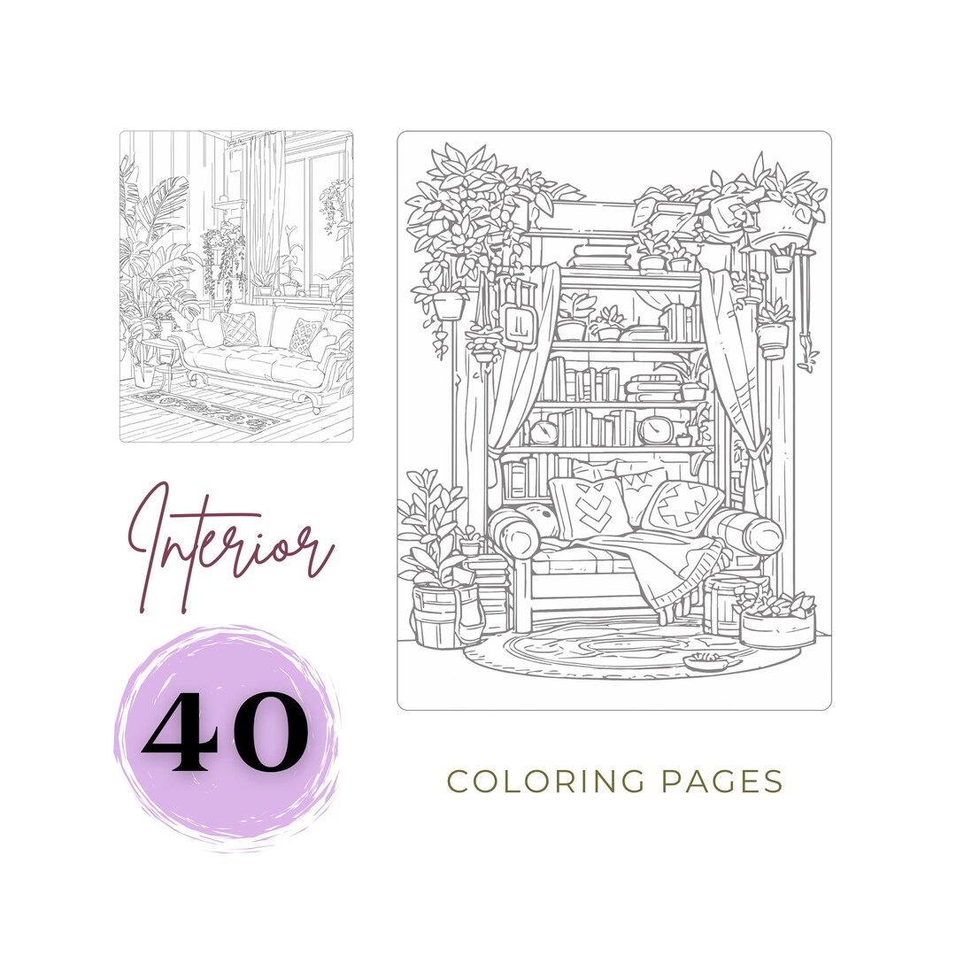 Interior Coloring Pages for Adults 40 Printable Home Decor Coloring ...