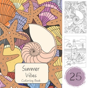 Landschaft Ausmalbilder Sommer Vibes Malbuch Für Erwachsene Entspannende Aktivität PDF Schwarzweiß Färbung Digitaler Download