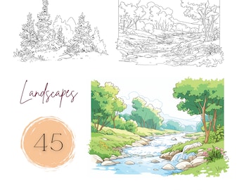 Libro da colorare di paesaggi: 45 pagine rilassanti sulla natura (download digitale)