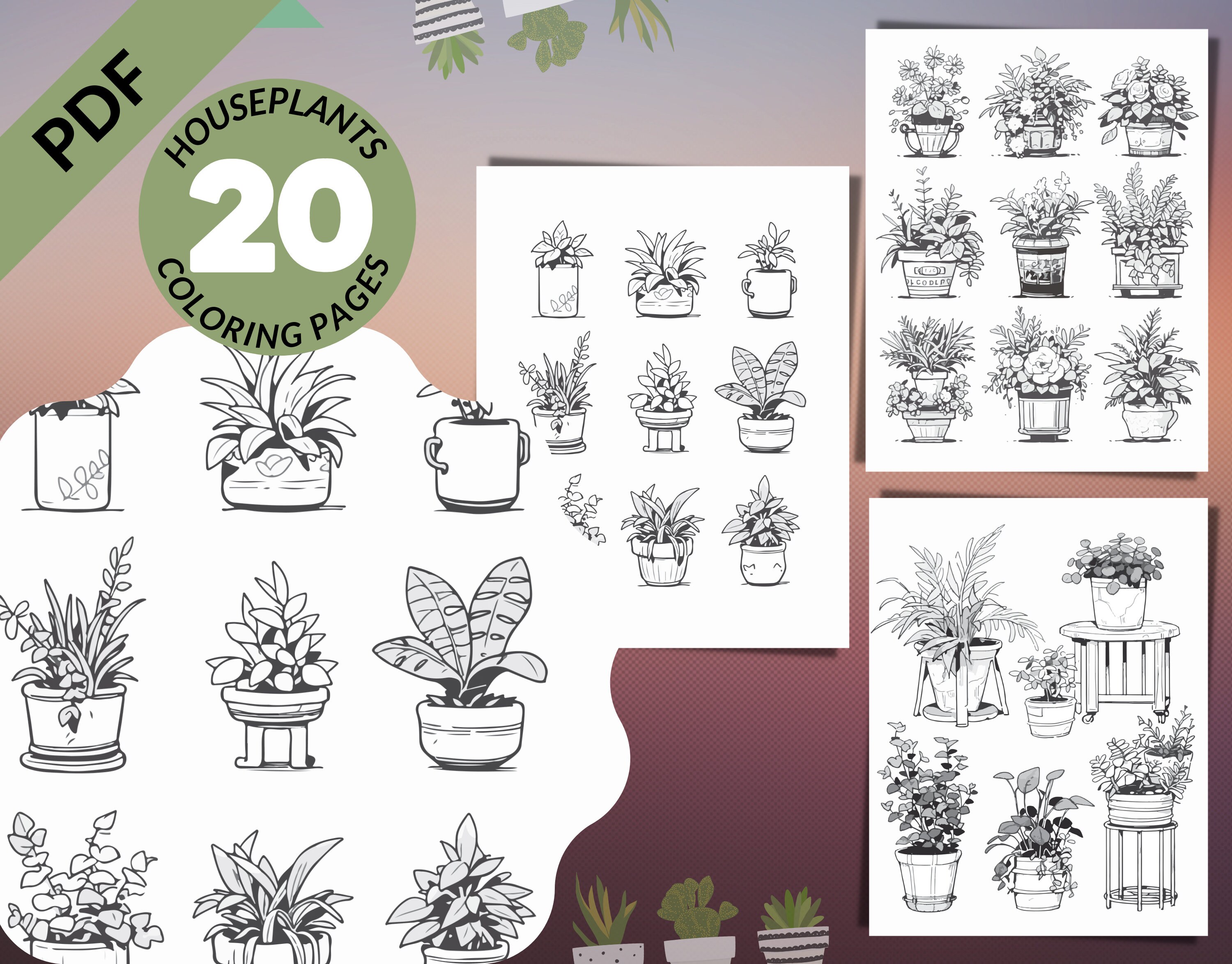 Houseplant Coloring Pages for Adults Printable Plants in Pots Coloring Pages Indoor Plants ...