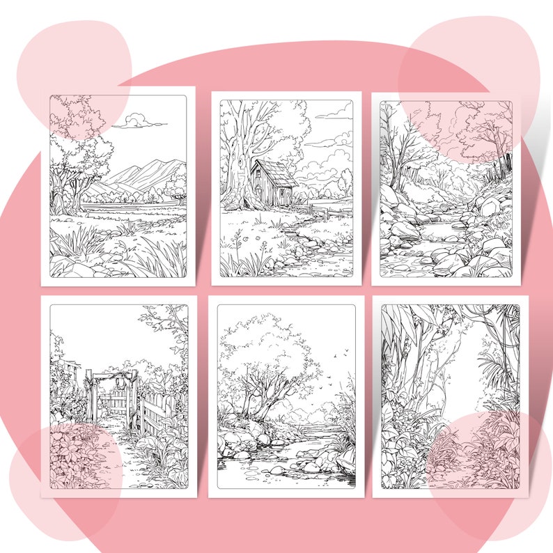 Landscape Coloring Pages for Adults Printable Nature Coloring Book