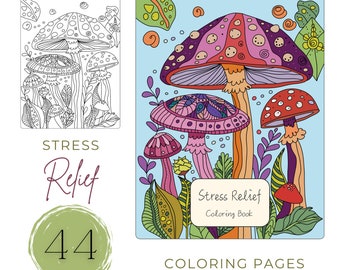 Stress Relief Coloring Book: Nature & Interior Designs (PDF Digital Download)