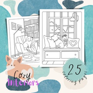 Interior Coloring Pages For Adults Printable Cozy Home Decor Coloring Sheets PDF Relaxing Activity Digital Download
