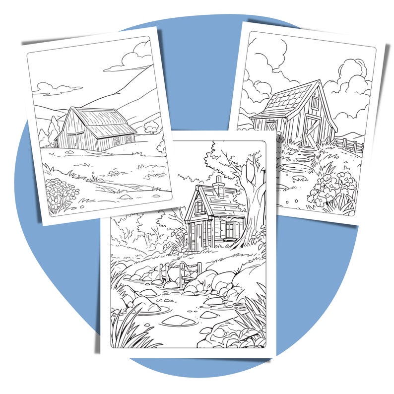 Landscape Coloring Pages Printable Countryside Coloring Book for Adults ...