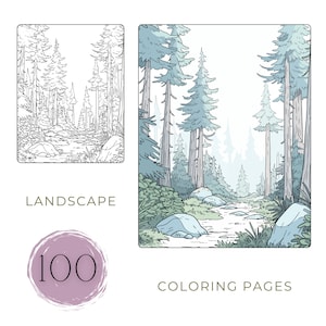 Landscape Coloring Pages Printable Nature Coloring Book For Adults Relaxing Activity Landscape PDF Black And White Coloring Digital Download