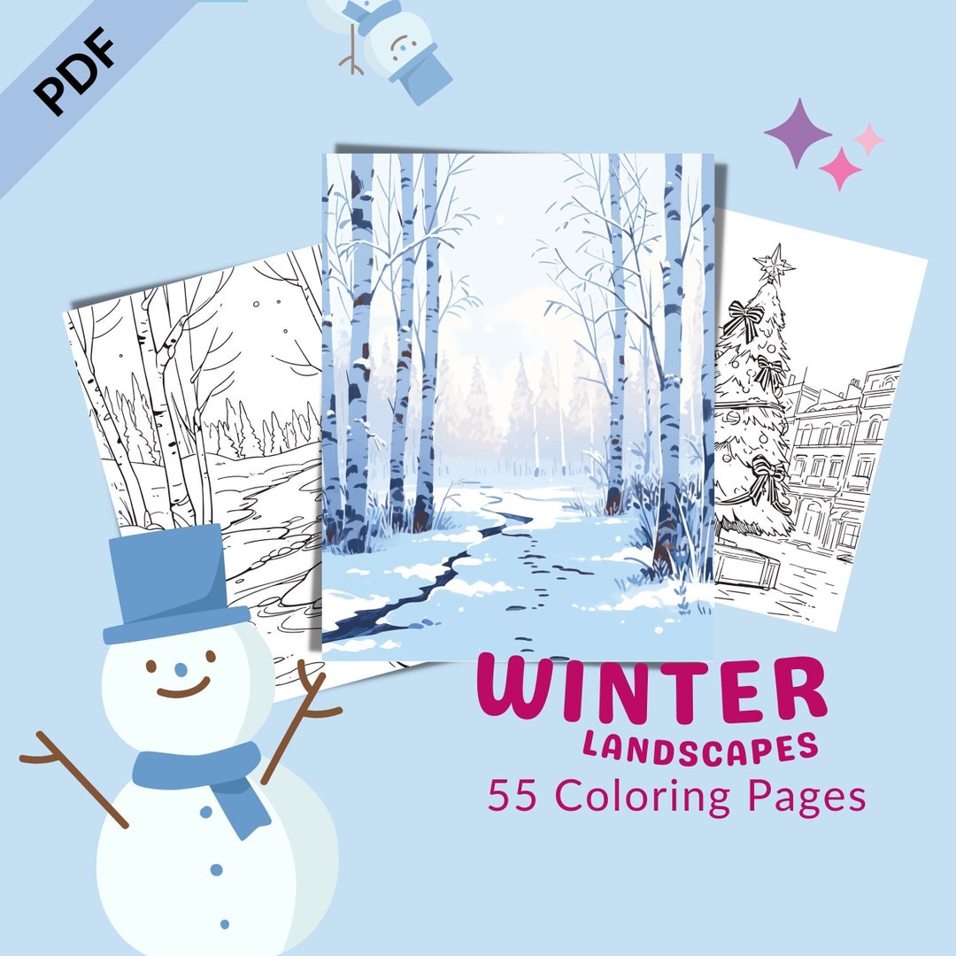 Winter Landscape Coloring Pages for Adults Printable Nature Etsy