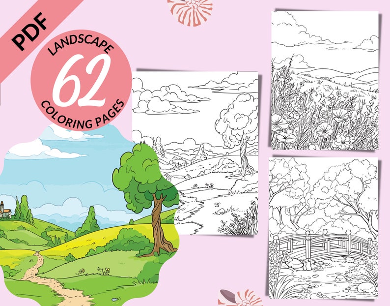 Landscape Coloring Pages Printable Nature Coloring Book for - Etsy
