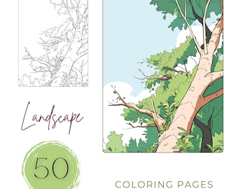 Landscape Coloring Book: 50 Nature Scenes for Adults (PDF Download)