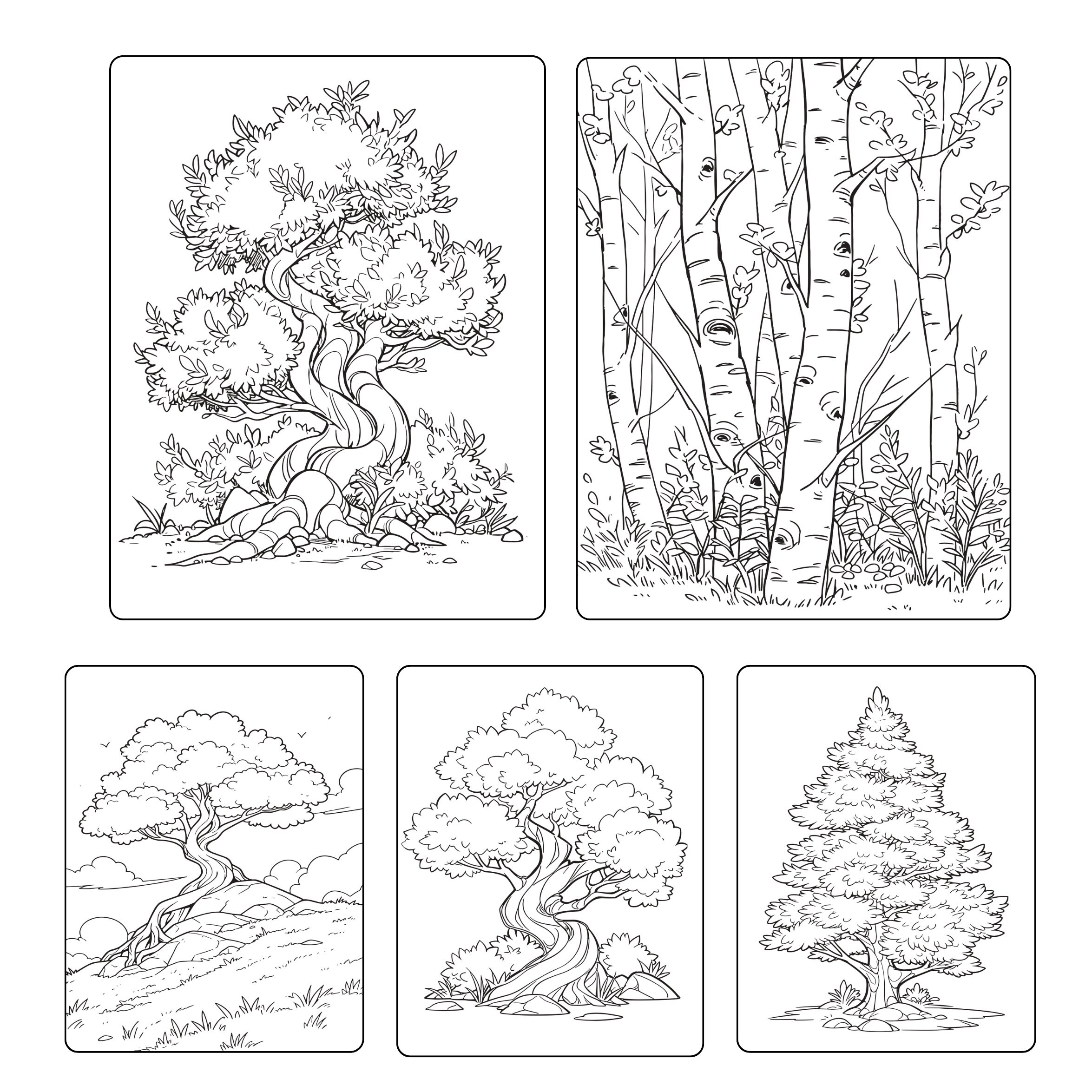 Tree Coloring Pages Printable Nature Plant Coloring Book for Adults ...