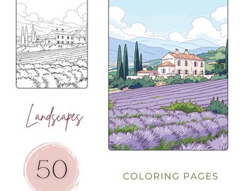 Landscape Coloring Pages Printable Nature Coloring Book For Adults Relaxing Activity Landscape PDF Black And White Coloring Digital Download