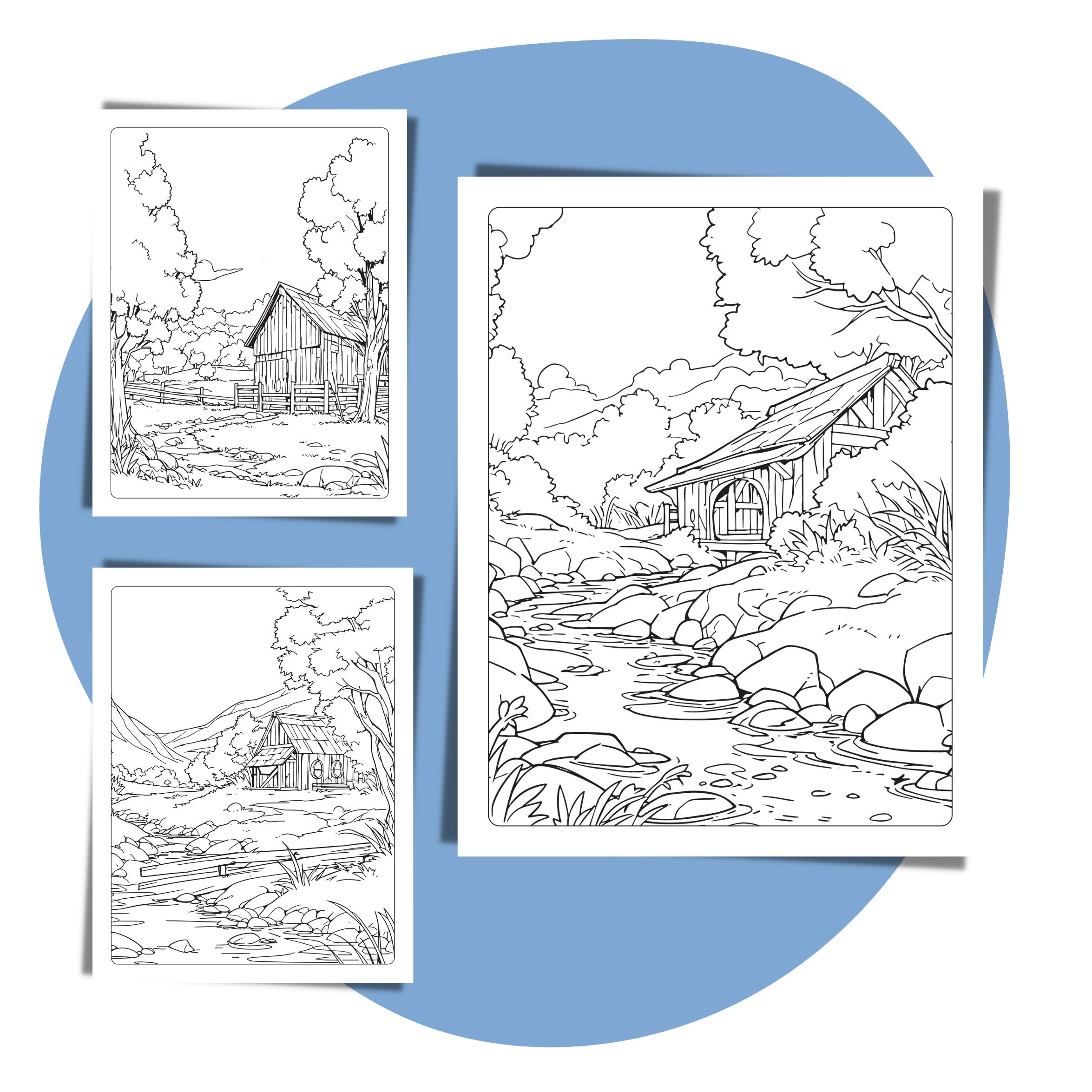 Landscape Coloring Pages Printable Countryside Coloring Book for Adults ...