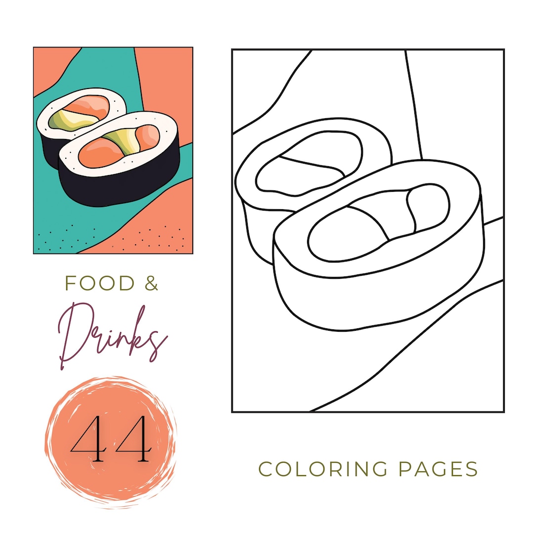 Food & Drinks Coloring Book: 44 Bold Pop Art Pages (PDF Digital ...
