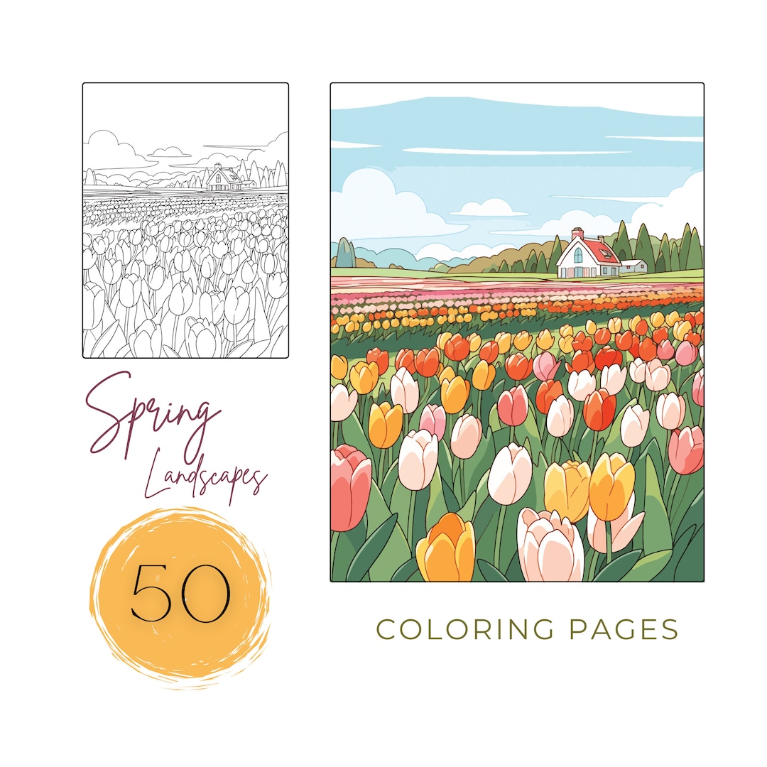 Spring Landscape Coloring Pages Printable Nature Coloring Book for ...