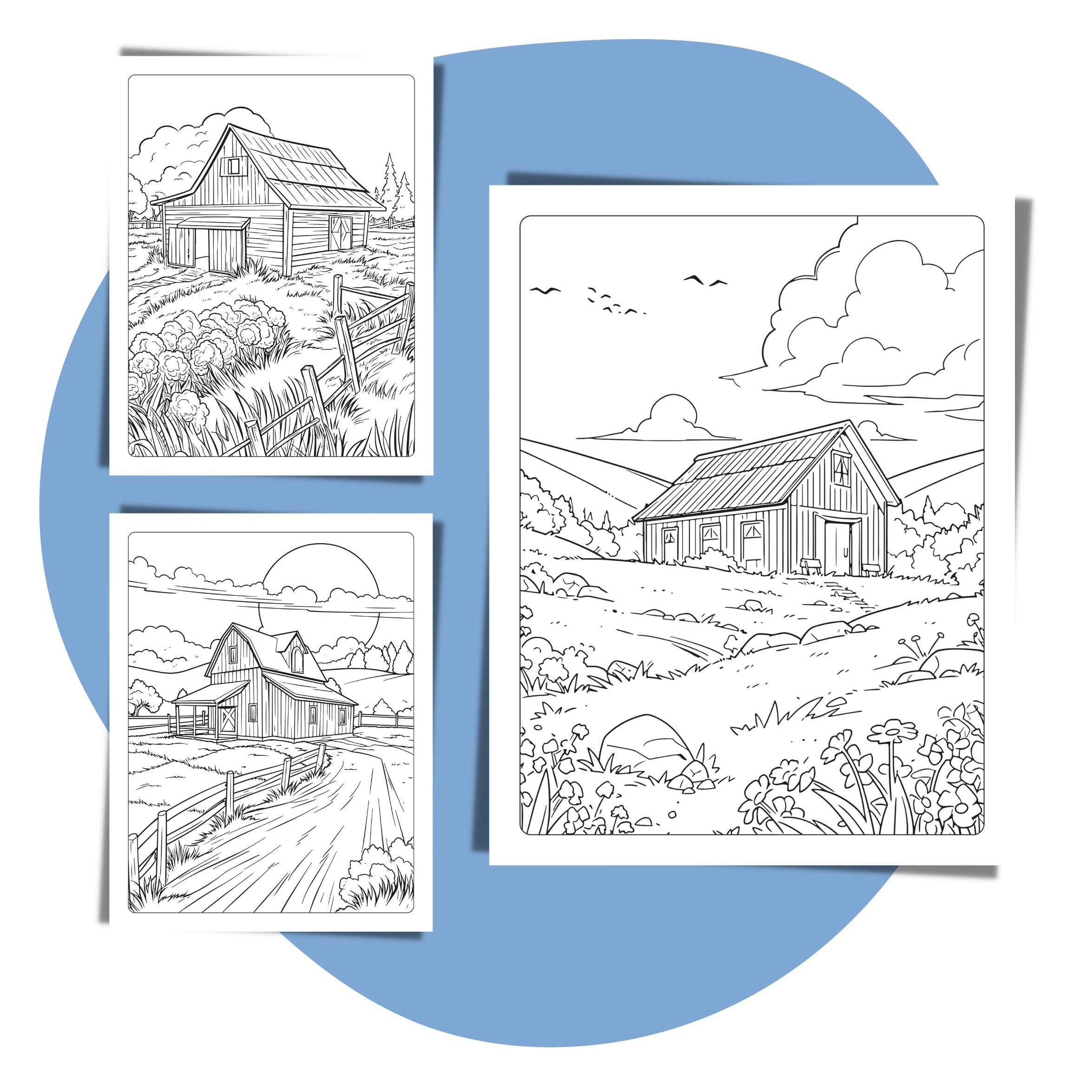 Landscape Coloring Pages Printable Countryside Coloring Book for Adults ...