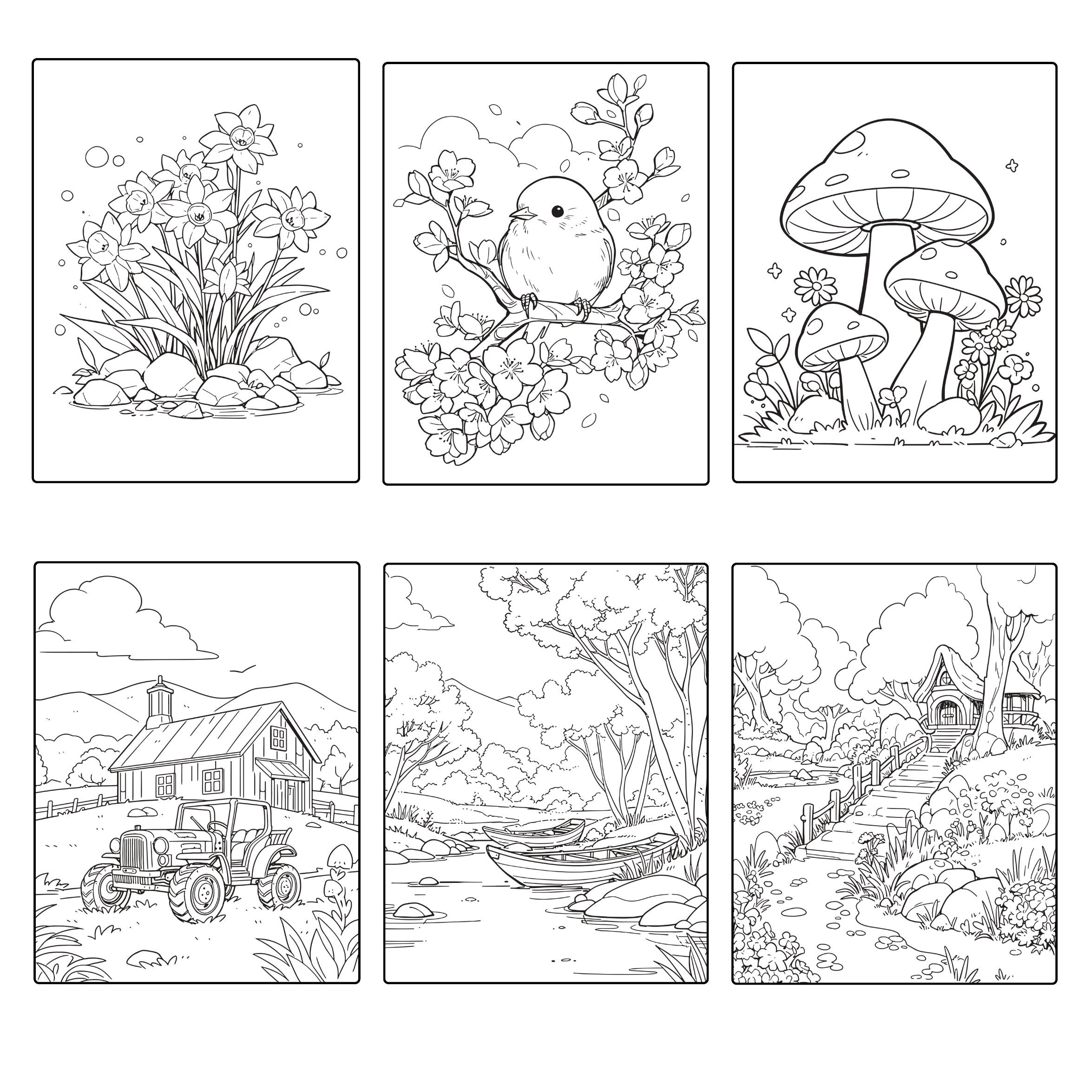 Spring Landscape Coloring Pages Printable Nature Coloring Book for ...