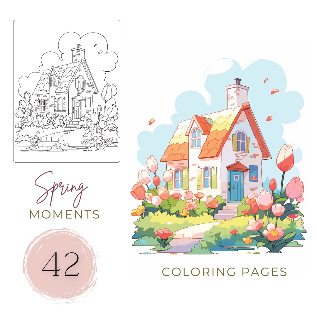 Spring Moments Coloring Pages Printable Nature Coloring Book for Adults ...