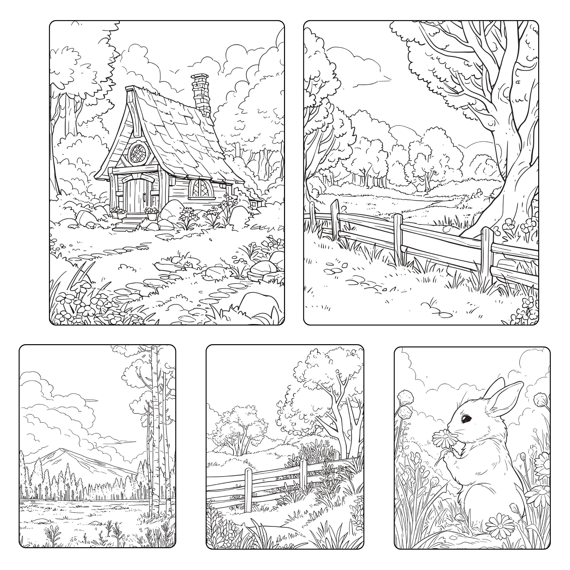 100 Landscape Coloring Pages: Nature Scenes for Adults (PDF Download ...