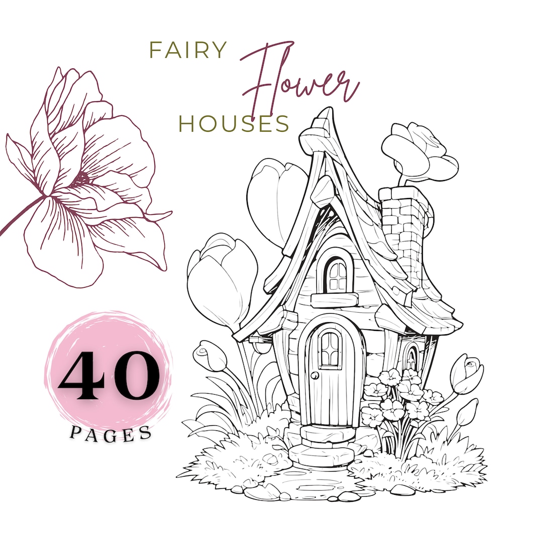 Fairy Flower Houses Coloring Pages for Adults Printable Floral Coloring