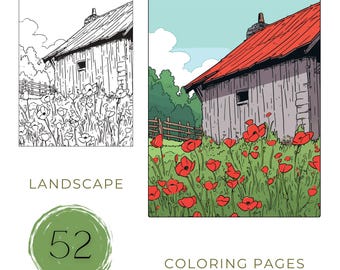 Nature Landscape Coloring Book: 52 Relaxing Pages (Digital Download)