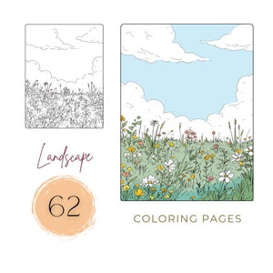 Landscape Coloring Pages Printable Nature Coloring Book For Adults Relaxing Activity Landscape PDF Black And White Coloring Digital Download