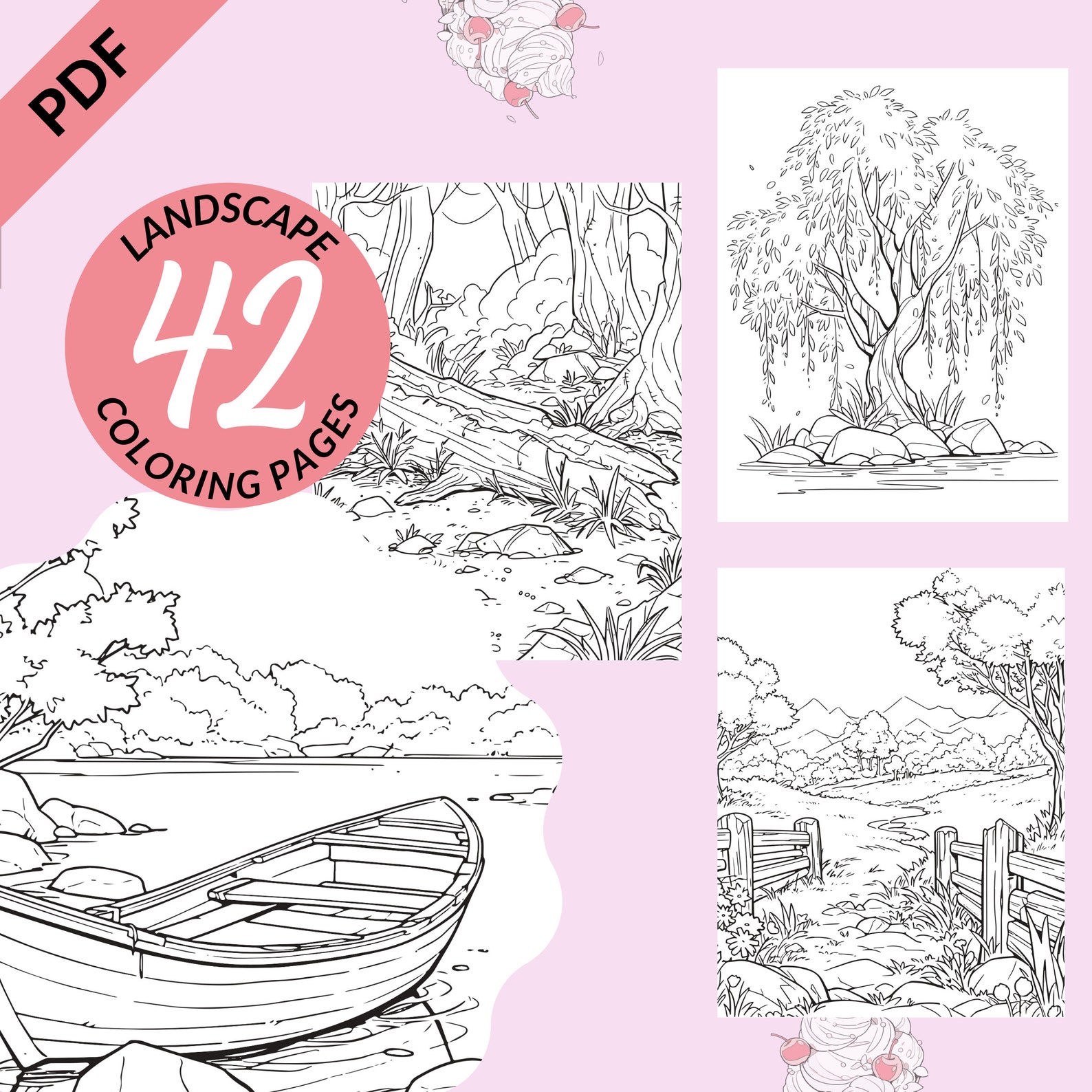 Landscape Coloring Pages Printable Nature Coloring Book for Adults ...