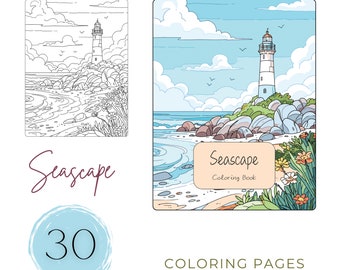 Seascape Coloring Pages: Beach Scenes, Lighthouse, Ships (PDF Download)
