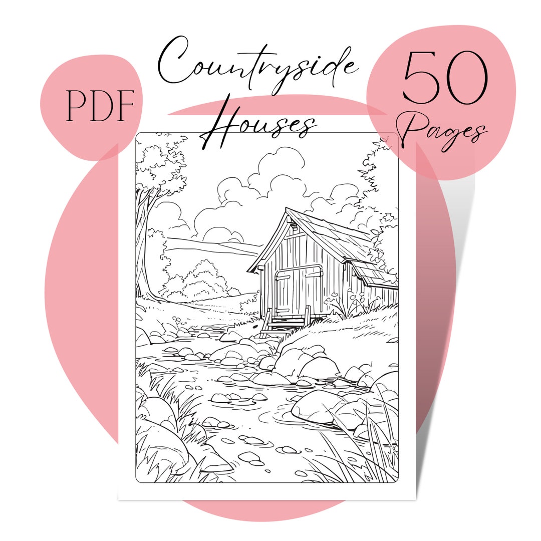 Countryside House Coloring Pages for Adults Nature Coloring - Etsy