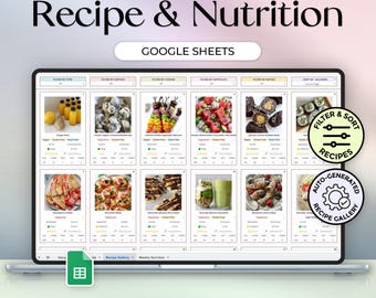 Recipe & Nutrition Planner - Recipe Book - Meal Planner - Macro Tracker - Google Sheets Template - Pastel Theme - Instant Download