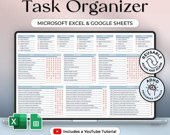 All in One Task Organizer - To Do List - Daily Weekly Monthly Annually - Excel and Google Sheets Template - Ocean Theme - Instant Download