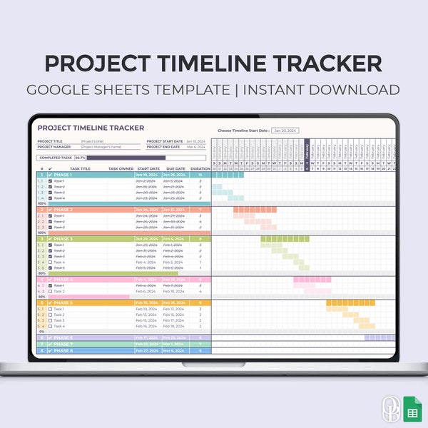 Projekt Timeline Tracker - Gantt Chart - Aufgaben Tracker - To Do Liste - Projektmanagment - Google Sheets Vorlage - Sofort Download