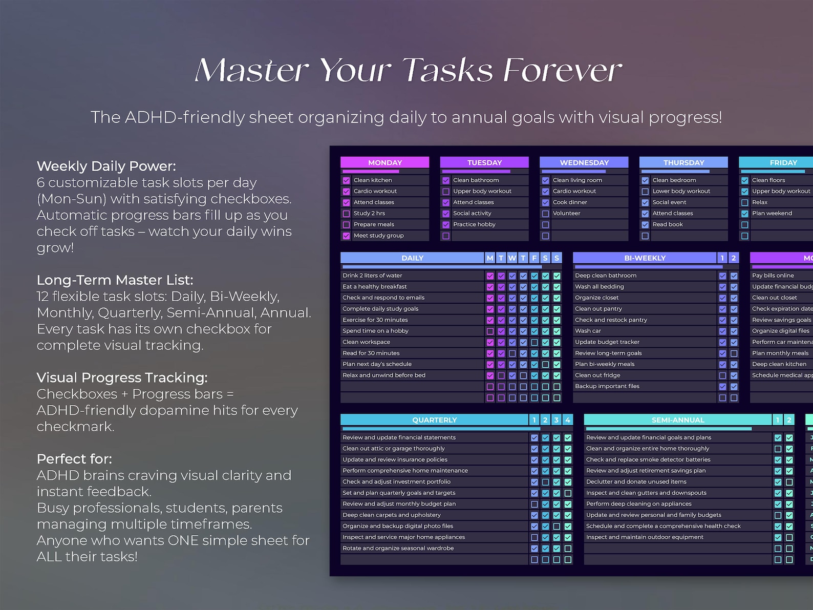 All in One Task Organizer - to Do List - Daily Weekly Monthly Annually ...