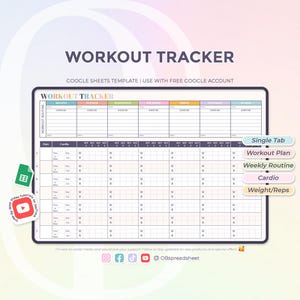 Workout Tracker - Daily Weekly Exercise Planner - Fitness Tracker - Weightlifting  - Google Sheets Template - Spreadsheet - Instant Download