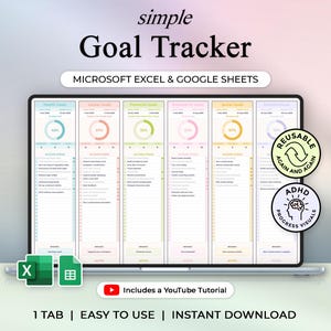 Simple Goal Tracker - Action Steps - Excel & Google Sheets Template - Pastel Theme - Instant Download