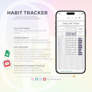 Mobile Weekly Habit Tracker - levenslange bruikbaarheid - Google Spreadsheets-sjabloon - spreadsheet - direct downloaden