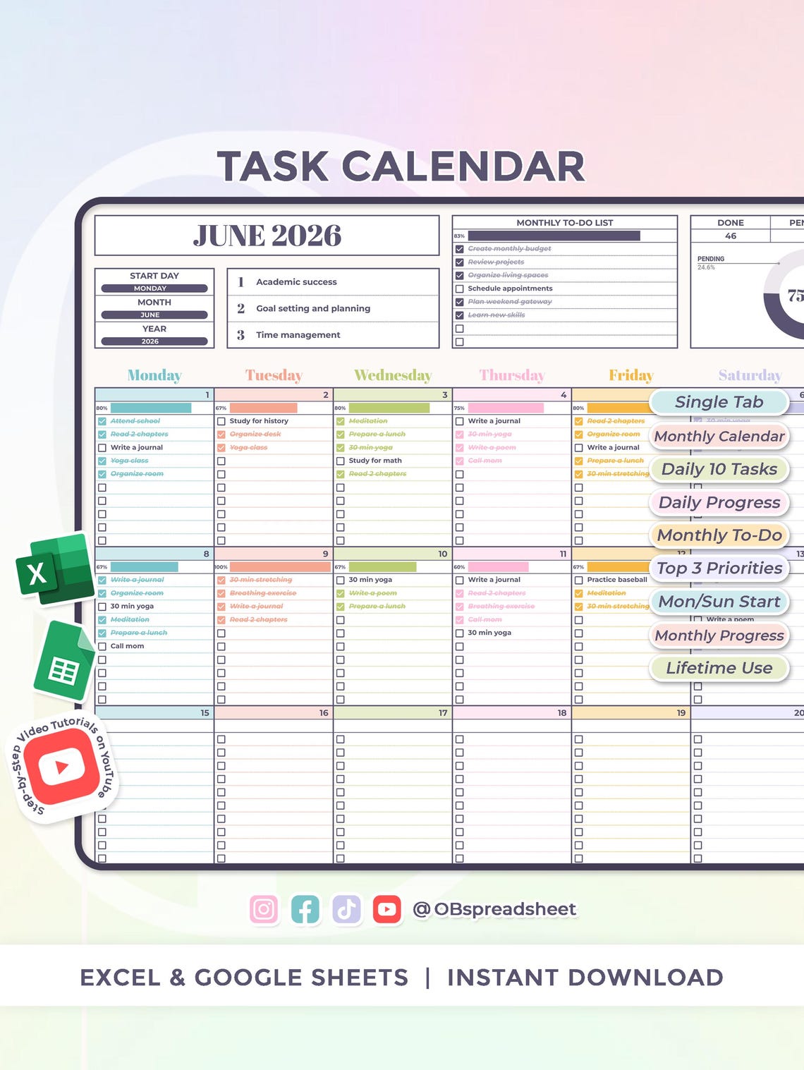 Lifetime Task Calendar - Monthly Calendar - Unlimited Years - Sunday ...