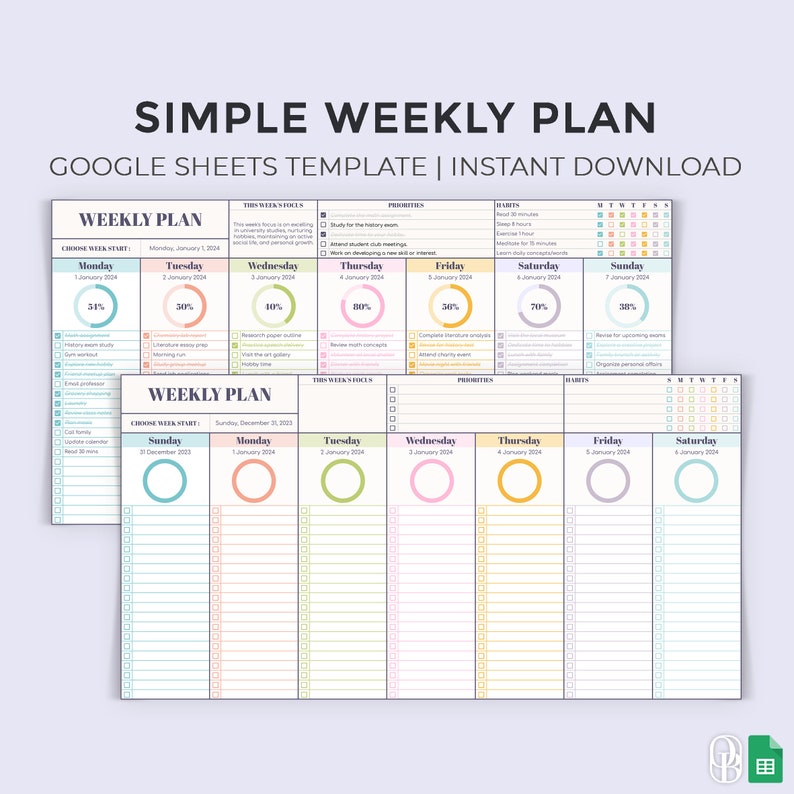 Simple and Effective Weekly Planner Google Sheets Template Spreadsheet