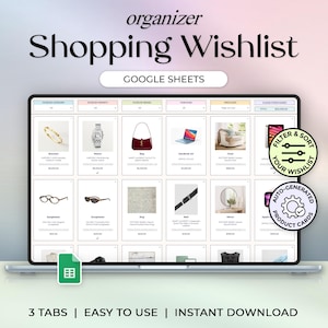 Shopping Wishlist Organizer - Shopping Planner - Wishlist Tracker - Purchase List - Google Sheets Template - Pastel Theme - Instant Download